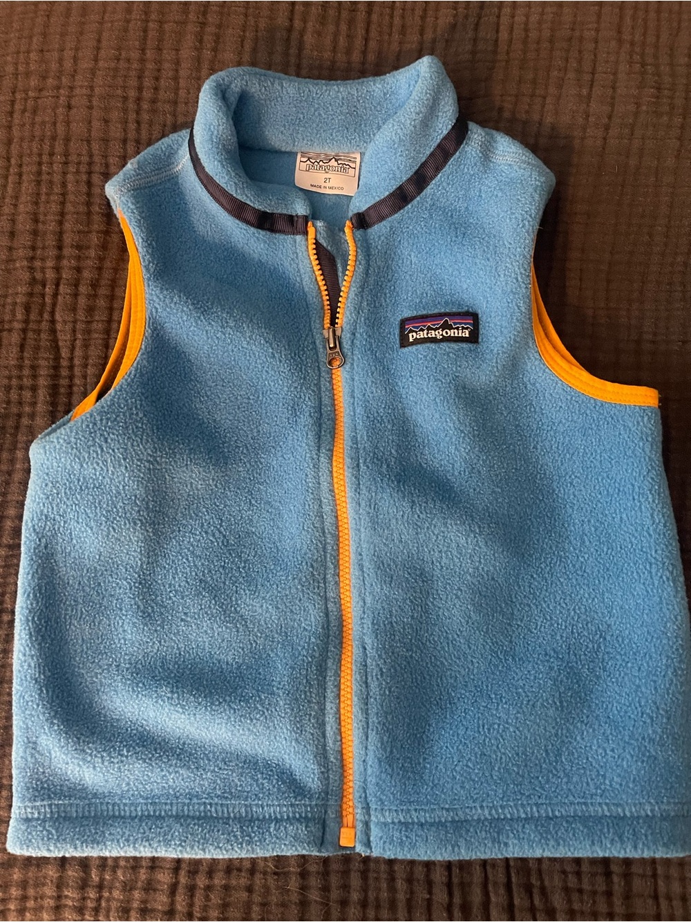 Patagonia Baby Synchilla Fleece Vest Blue Orange Trim 2T